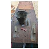 Metal Bucket & (4) Trowels