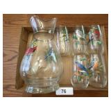 Bird Tea Pitcher & (5) Glasses