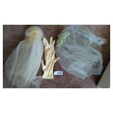 Bridesmaid Yellow Veil w/ Matching Gloves & Pale