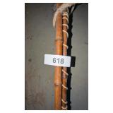 Cane Fishing Pole w/ Wood Piece Attached To End