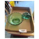 Green Frog Candle Holder & Green Flower Holder