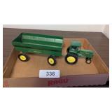 Metal John Deere Toy Tractor w/ Wagon