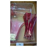 (2) Pink Glass Vases & Pink Glass Canister Jar
