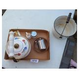 Enamelware Pot No Lid, Tea Kettle, Creamer &