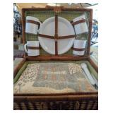 Picnic Basket w/ Cups, Plates, Utensils +