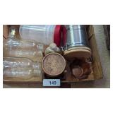 Coasters, (2) Ball Jars, Canister, & Other
