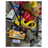 Box of Toys: School Bus, Train, Helicopter, Frog