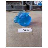Vintage Solid Glass Satin Blue Rabbit Figurine By