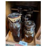 (6) Assorted Brown Jars w/ Wire Bail Fasteners
