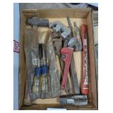 Assorted Pipe Wrenches, Craftsman Chisels, &