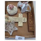 Porcelain Basket, Dresser Box, Candle Sticks, +