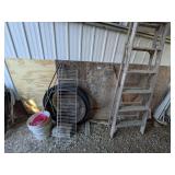 Wooden Ladder, Plywood, Tractor Rim & Other