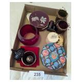 Strawberry Glass Dish, Coasters w/ Box, Tin, +
