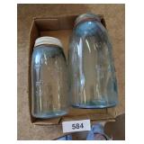 (2) Mason Blue Canning Jars w/ Zinc Lids -*