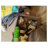 Vintage Wooden Box w/ Lots of Garage Misc.