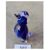 Vintage Cobalt Blue & Clear Art Glass Penguin