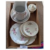 Assorted Floral Plates, Sugar Bowl, +