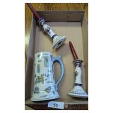 Candlesticks w/ Candles & Decorative Stein