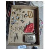 Vintage Dresser Box, Sewing Kit, Earrings, Pins &