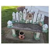 Concrete Painted Bench & Plastic Hen & Chick Pot