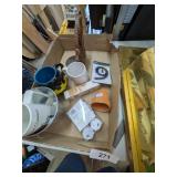 Towel Holder, Mugs, Plastic Bubble Bottles &