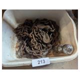 Small Bin w/ Chain w/ (2) Hooks & Hitch Ball