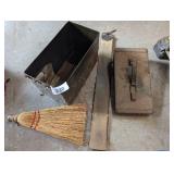 Metal Ammo Box, Leather Belt & Broom Head