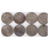 ASSORTED 90% SILVER LIBERTY PEACE DOLLARS - (8)