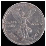 1947 MEXICO LIBERTAD 1 OZT FINE SILVER 1 ONZA COIN