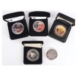 FINE SILVER ASSORTED COMMEMORATIVE ROUNDS - (5)