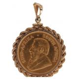 1OZ 24K SOUTH AFRICA COIN 14K YELLOW GOLD PENDANT