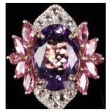 ~5.75CT AMETHYST 10K YELLOW GOLD RING W DIA & TOUR