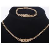 14K GOLD BRAIDED CHAIN NECKLACE & BRACELET W DIA