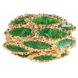 18K YELLOW GOLD GREEN ENAMEL ORNATE LEAF RING