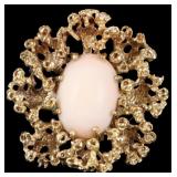 18K YELLOW GOLD CREAM CORAL ORNATE LADIES RING