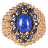 14K YELLOW GOLD FILIGREE SAPPHIRE & LAPIS RING