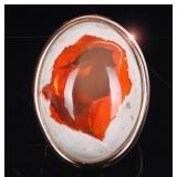 ROSE-GOLD-COLOR STERLING SILVER LADIES RING W OPAL