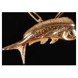 14K YELLOW GOLD EMERALD MAHI MAHI MEN'S NECKLACE