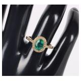 18K YELLOW GOLD EMERALD DIAMOND LADIES RING