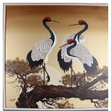 TURNER JAPANESE CRANES ON BRANCH OIL ON CANVAS