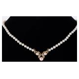 14K YELLOW GOLD PEARL NECKLACE W/ DIAMONDS