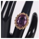 14K YELLOW GOLD PURPLE SAPPHIRE LADIES RING