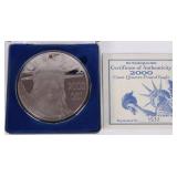 2000 LIBERTY 4 OZ FINE SILVER PLATINUM LAYER ROUND