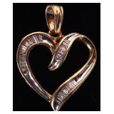 10K YELLOW GOLD LADIES HEART PENDANT W 24 DIAMONDS