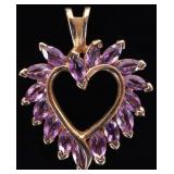 14K YELLOW GOLD LADIES PENDANT W/ 16 AMETHYST GEMS