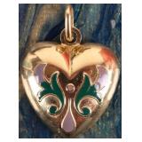 18K YELLOW GOLD FLORAL DESIGN HEART PENDANT