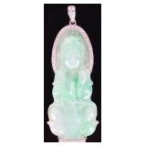 18K WHITE GOLD DIAMOND CARVED JADE BUDDHA PENDANT