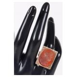 14K GOLD ART DECO CARNELIAN INTAGLIO RING