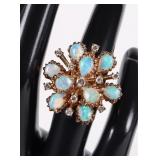 14K YELLOW GOLD OPAL NATURAL DIAMOND LADIES RING