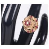 14K YELLOW GOLD RUBY NATURAL DIAMOND LADIES RING